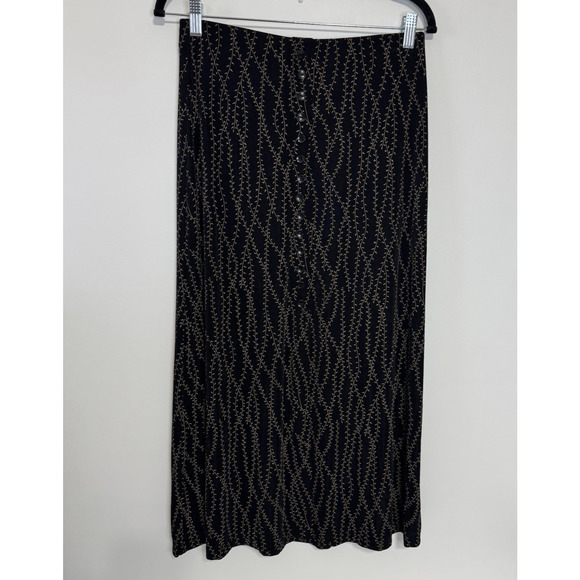 Briggs Petite Maxi Skirt Womens Size Medium Black Leaves Pattern Stretchy - Picture 1 of 7